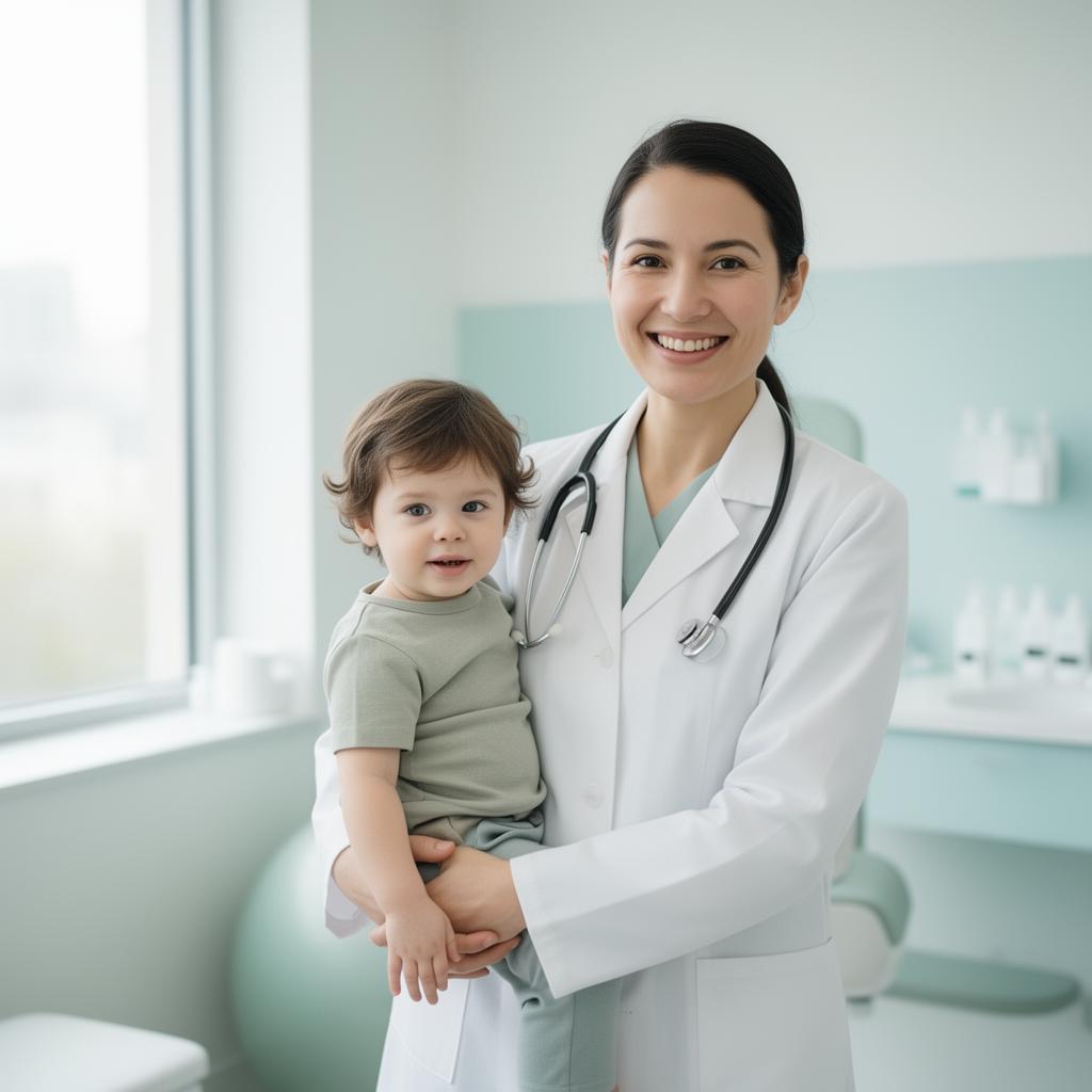 Pediatrician with a young child at our McAllen clinic